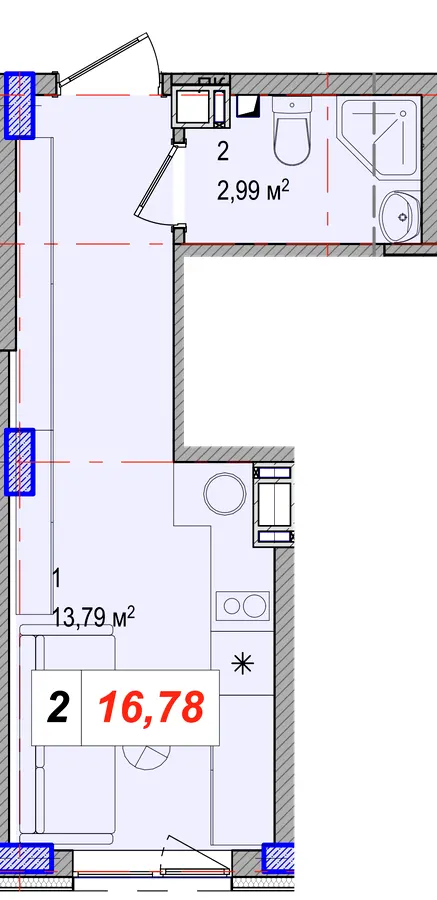 ЖК Левадний — 16.8 м²