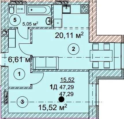 1-комнатная квартира, 47 м², пров. Прожекторний, Вышгород — фото 1