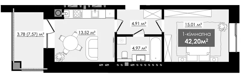 ЖК Millennium River Club — 42.2 м²
