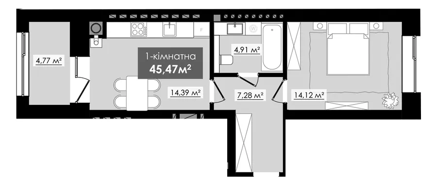 ЖК Millennium River Club — 45.5 м²
