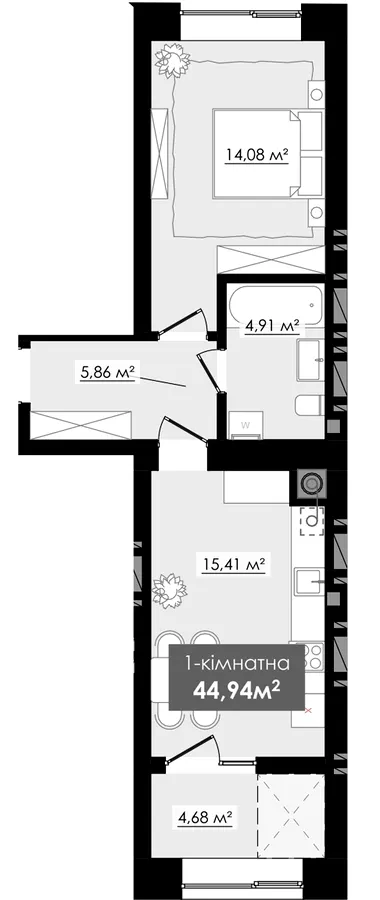 ЖК Millennium River Club — 44.9 м²