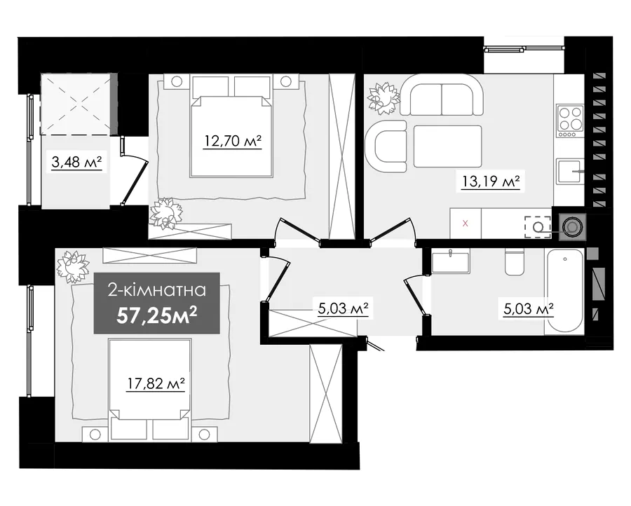 ЖК Millennium River Club — 57.3 м²
