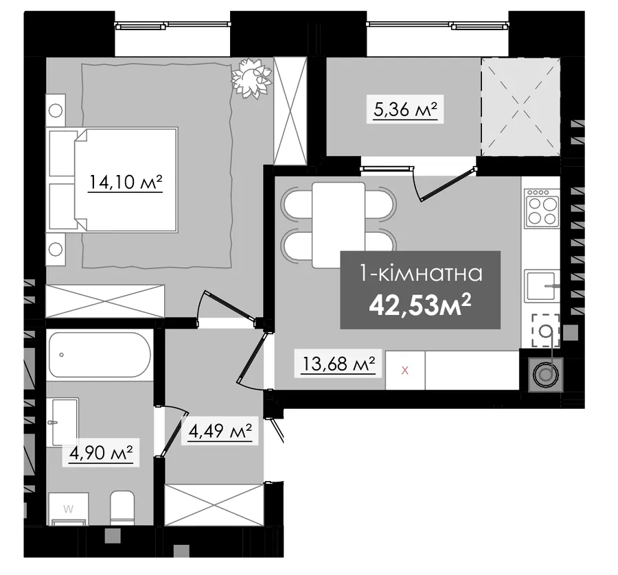ЖК Millennium River Club — 42.5 м²