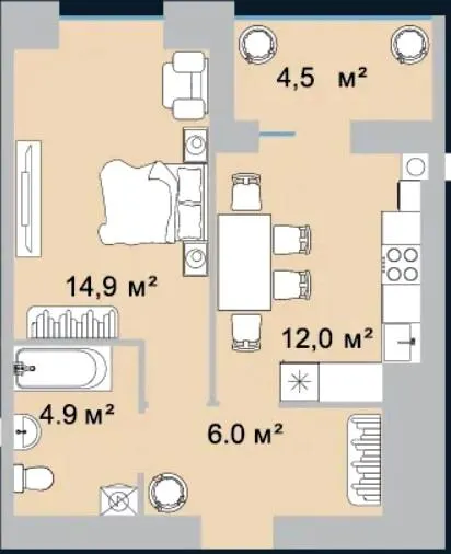 ЖК Okrug Residence — 42.7 м²