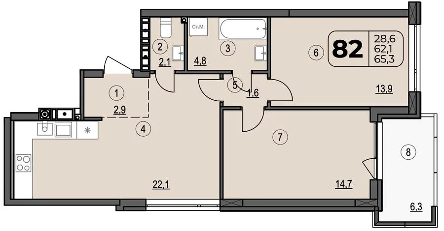 ЖК Центральний Spectrum — 65.3 м²