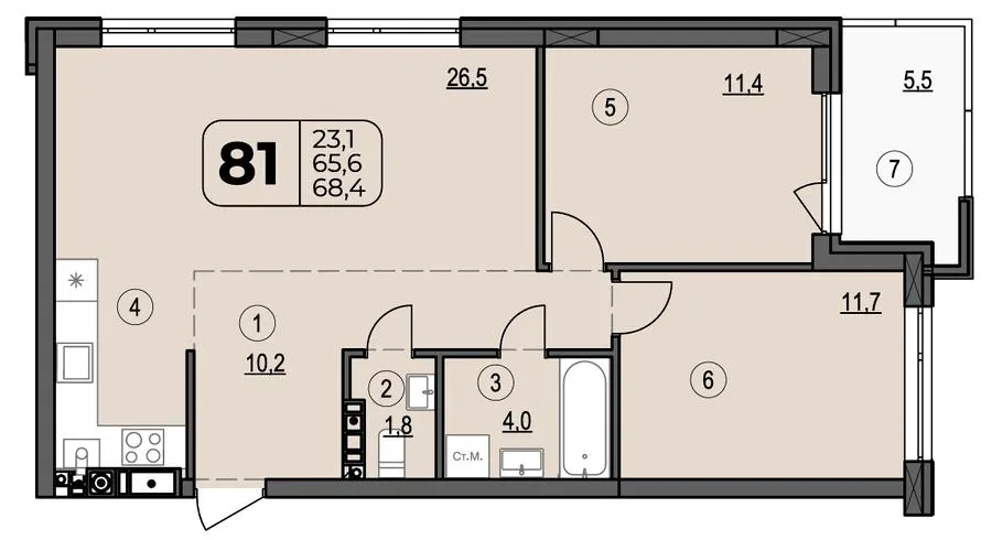 ЖК Центральний Spectrum — 68.4 м²