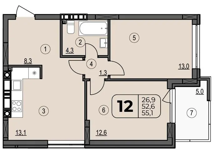 ЖК Центральний Spectrum — 55.1 м²