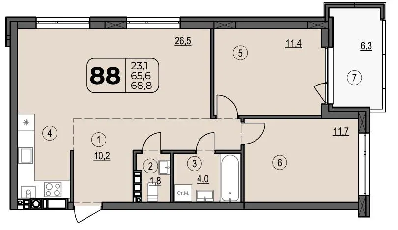 ЖК Центральний Spectrum — 68.8 м²