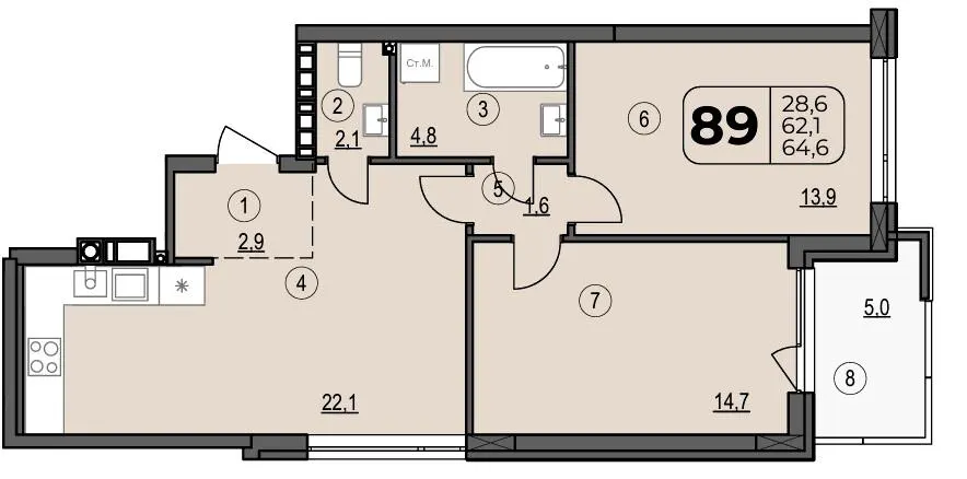 ЖК Центральний Spectrum — 64.6 м²