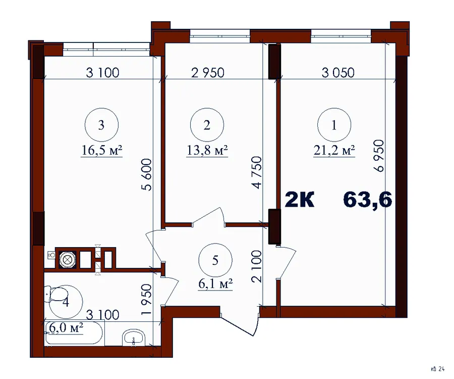 ЖК CRYSTAL III — 63.6 м²