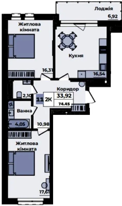 ЖК Sapfire towers — 74.5 м²