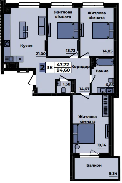 ЖК Sapfire towers — 94.7 м²