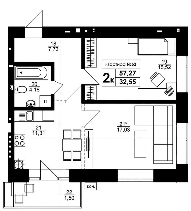 ЖК Park Residence — 57.3 м²