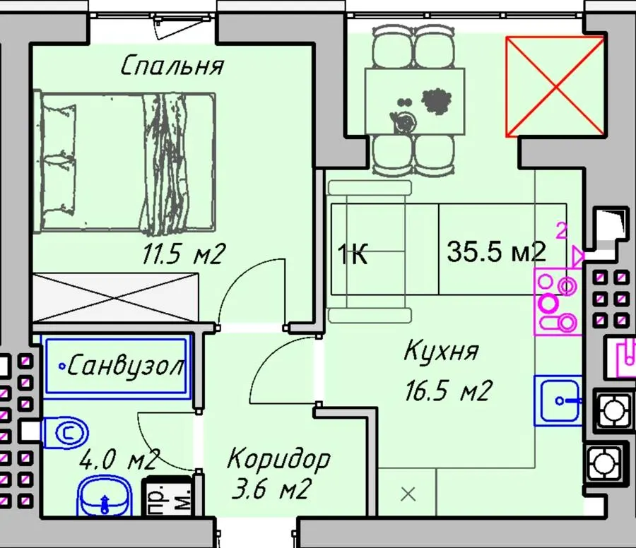 ЖК PANORAMA DE LUXE — 35.5 м²