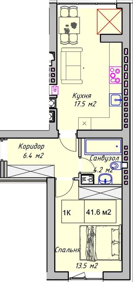 ЖК PANORAMA DE LUXE — 41.6 м²