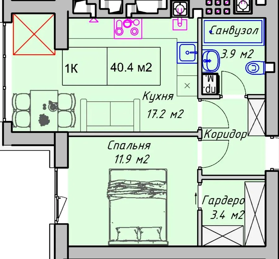 ЖК PANORAMA DE LUXE — 40.4 м²