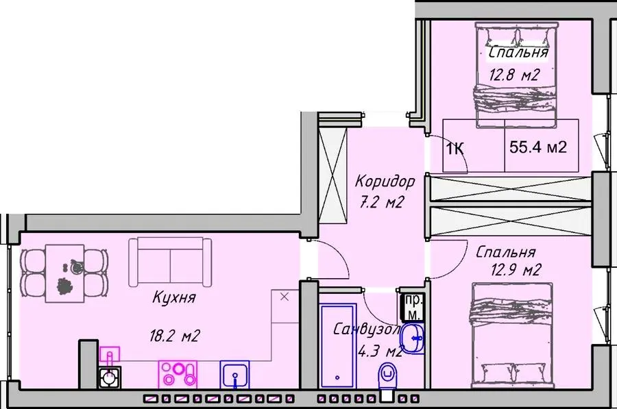 ЖК PANORAMA DE LUXE — 55.4 м²