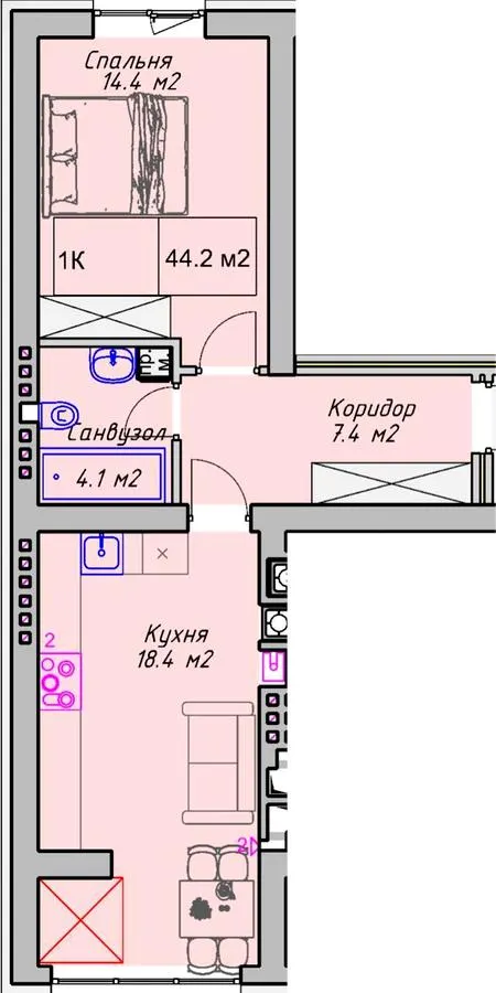 ЖК PANORAMA DE LUXE — 44.2 м²