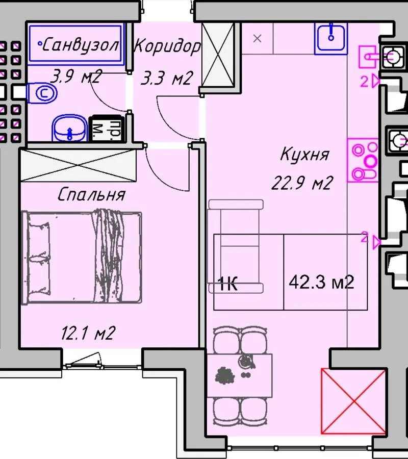 ЖК PANORAMA DE LUXE — 42.3 м²