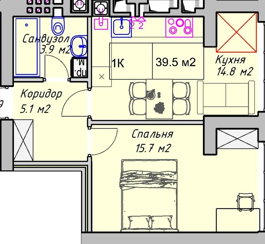ЖК PANORAMA DE LUXE — 39.5 м²