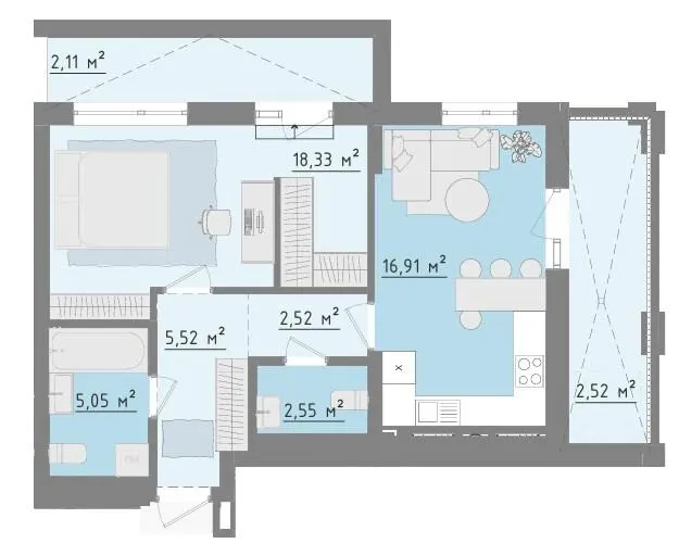 ЖК Morshyn Lagoon — 55.5 м²