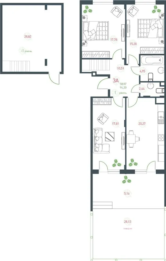 ЖК Озерний Гай (Гатне) — 94.2 м²