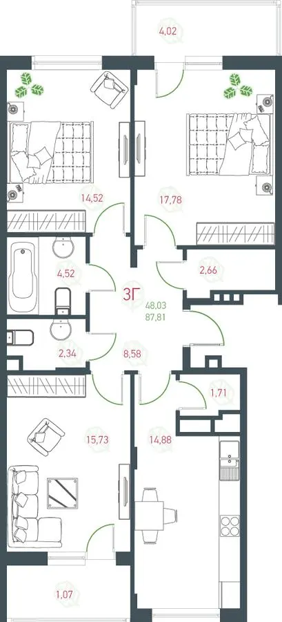 ЖК Озерний Гай (Гатне) — 96.7 м²