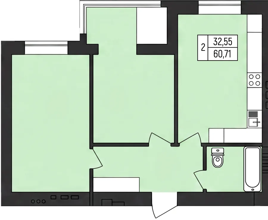 2-комнатная квартира, 61 м², Староконстантинов — фото 1