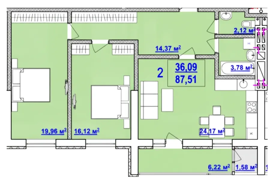 ЖК Будинок на Сумській — 87.5 м²