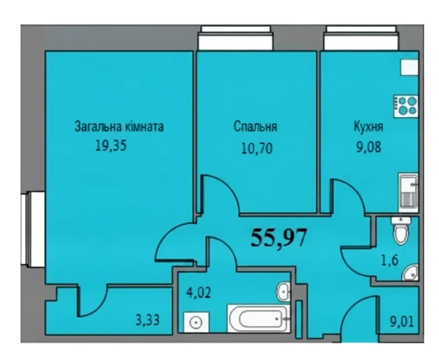 ЖК Парковий — 56 м²