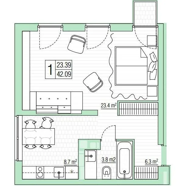 1-кімнатна квартира, 42 м², вул. Охотничья, 5-17, Гостомель — фото 1