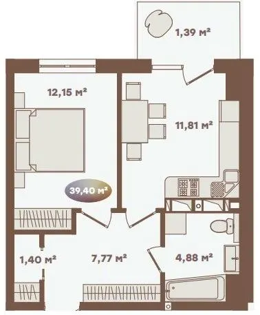 Апарт-комплекс Logos — 39.4 м²