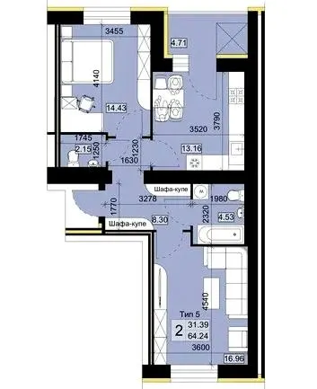 Мікрорайон Академічний — 64.2 м²