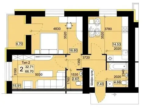 Мікрорайон Академічний — 66.7 м²