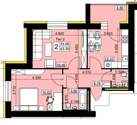 2-кімнатна квартира, 63 м², Вінниця