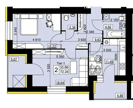 Мікрорайон Академічний — 72.2 м²