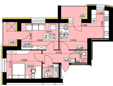 Мікрорайон Академічний — 77.4 м²