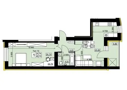 Мікрорайон Академічний — 65.7 м²