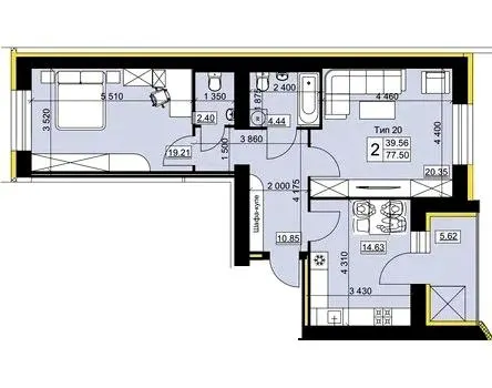 Мікрорайон Академічний — 77.5 м²