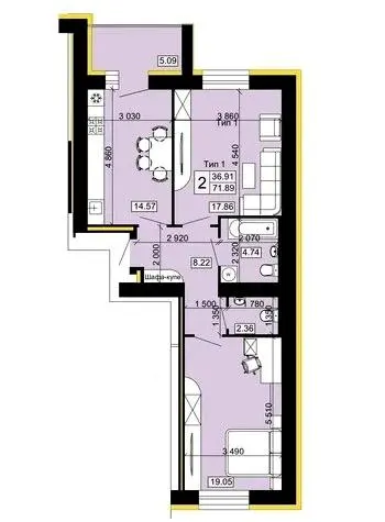 Мікрорайон Академічний — 71.9 м²