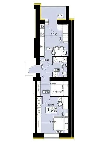 1-комнатная квартира, 59 м², Винница — фото 1