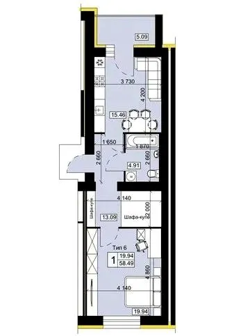 Мікрорайон Академічний — 58.5 м²