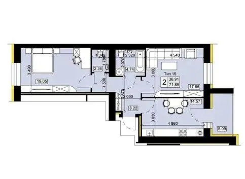 Мікрорайон Академічний — 71.9 м²