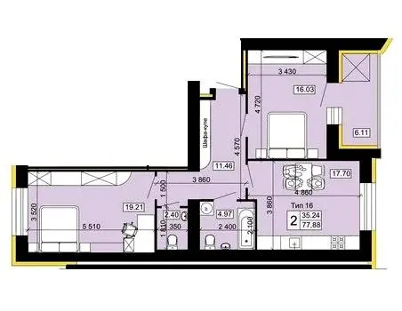 Мікрорайон Академічний — 77.9 м²