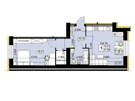 Мікрорайон Академічний — 57.7 м²