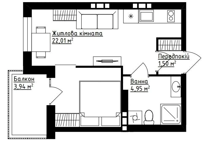 1-кімнатна квартира, 30 м², вул. Зулинського, Вінниця — фото 1