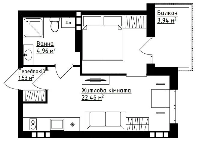 1-кімнатна квартира, 30 м², вул. Зулинського, Вінниця — фото 1