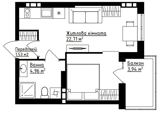 1-кімнатна квартира, 30 м², вул. Зулинського, Вінниця — фото 1