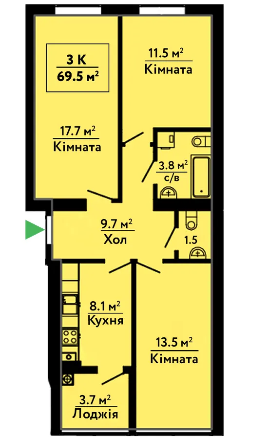 ЖК Львівський Затишок — 69.5 м²