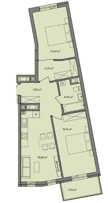 2-кімнатна квартира, 68 м², вул. Миколи Бобяка, 15д, Ужгород — фото 1